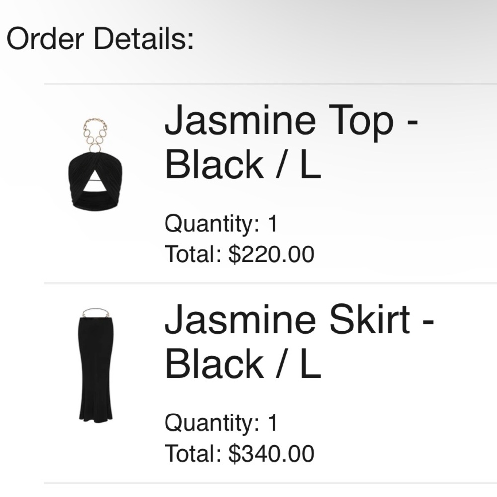 Nana Jacqueline Black 2 piece top and skirt. Worn once only for photos. Size L